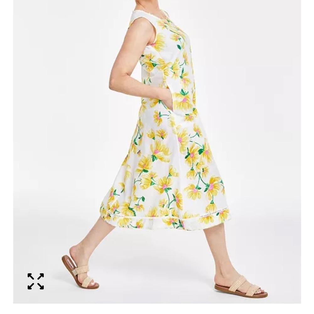 Linen Floral Flowy Midi Dress - Picture 3 of 5